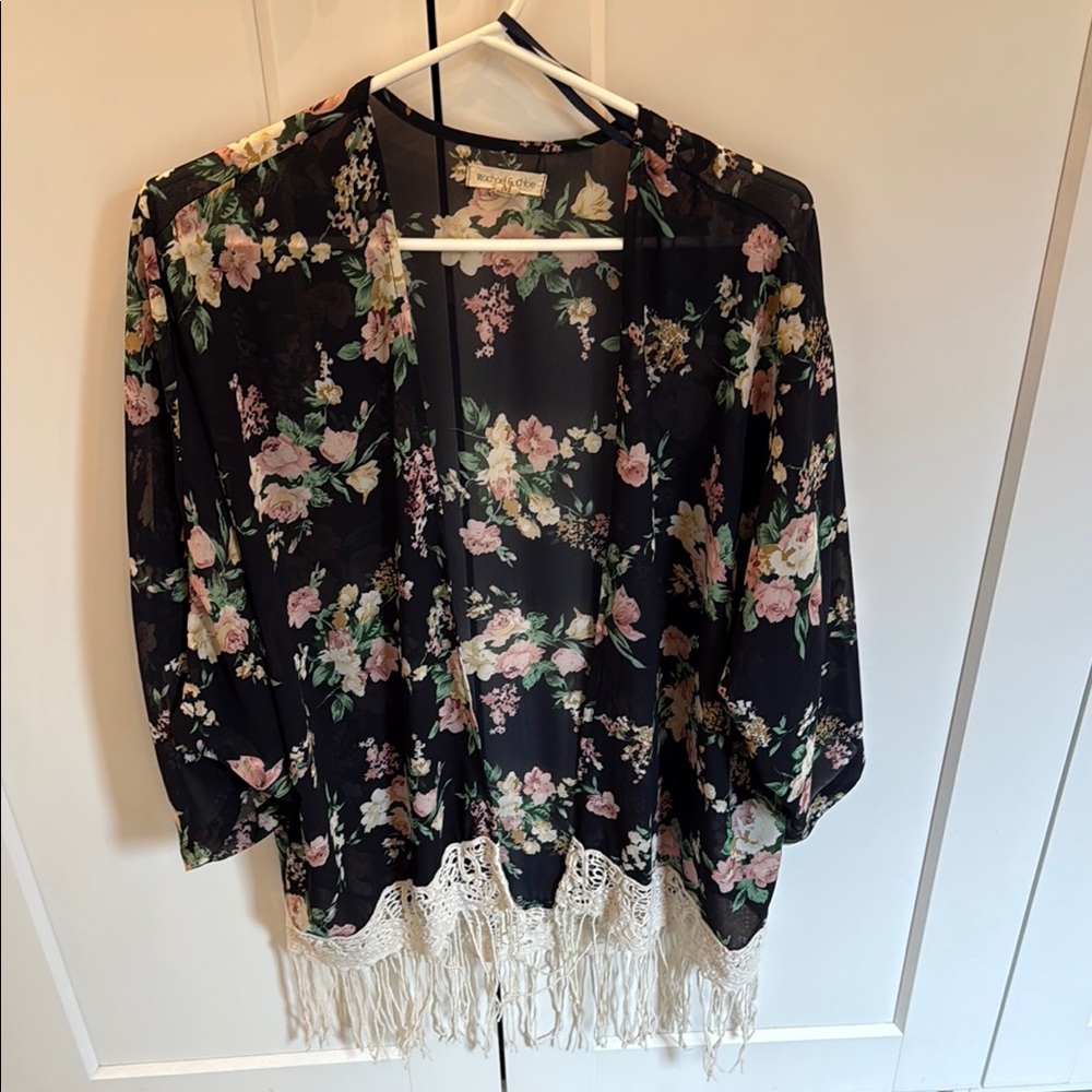Rachael & Chloe Floral Kimono with Fringe